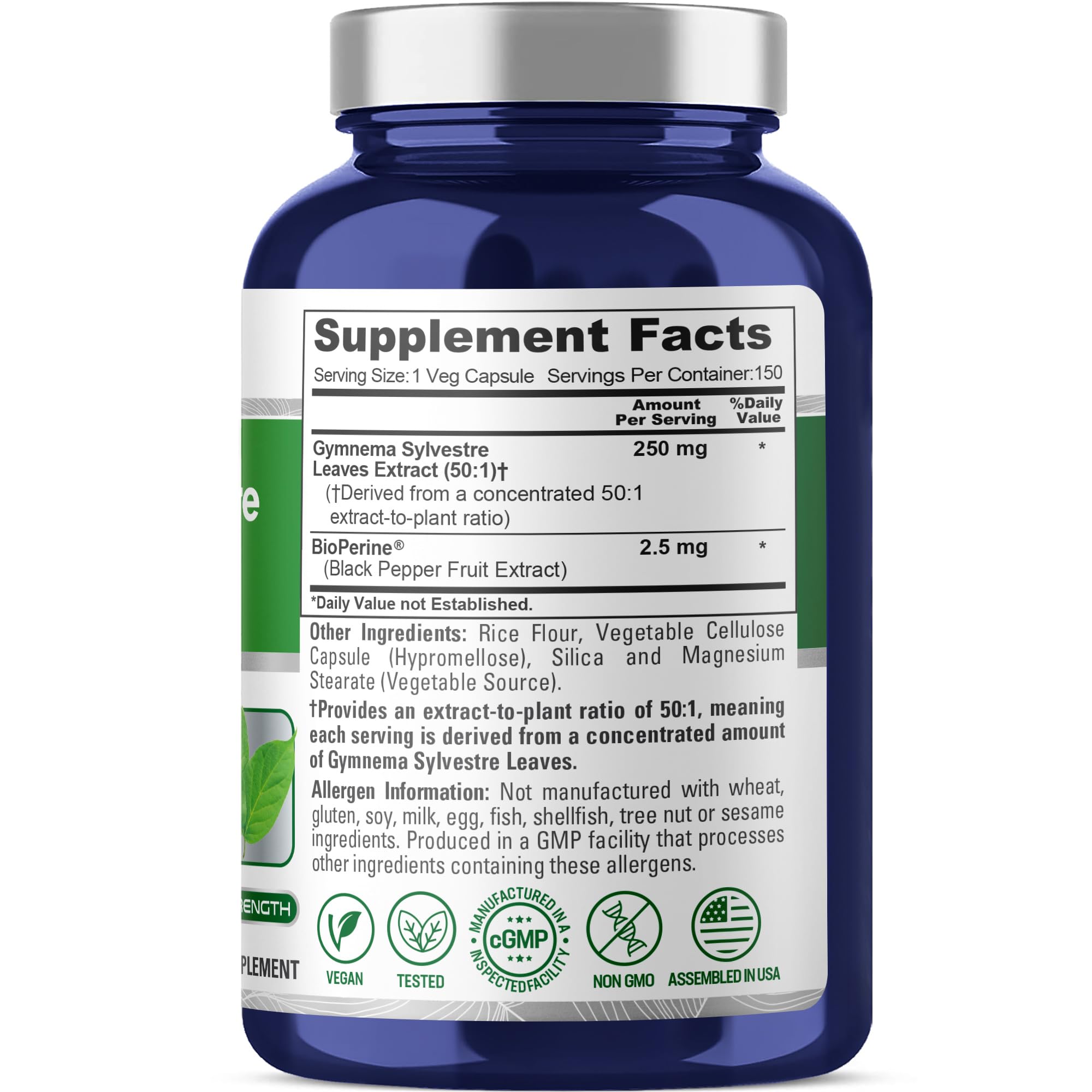 NusaPure Gymnema Sylvestre 50 to 1 extract capsule supplement label facts