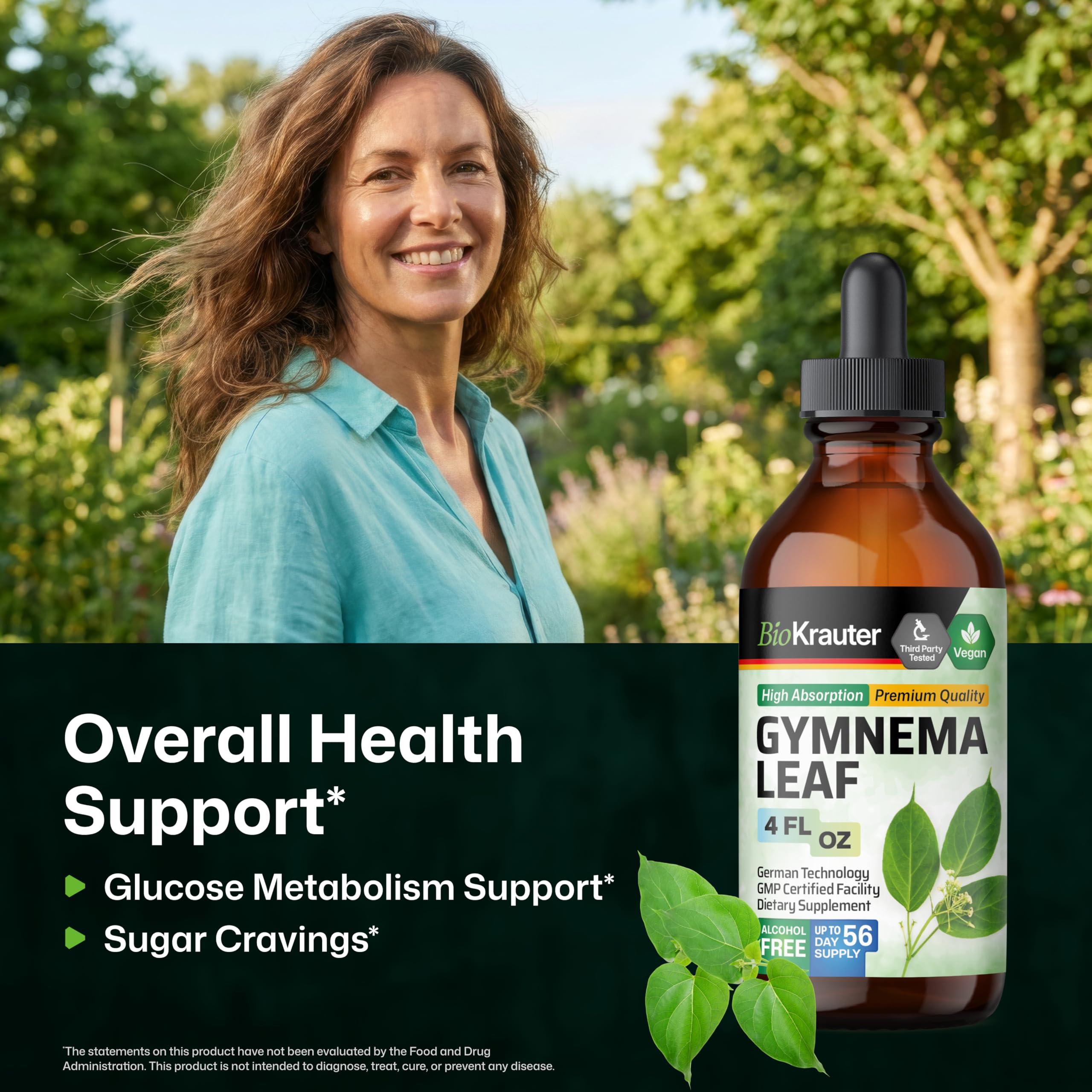BIO KRAUTER Gymnema tincture bottle showing authentic ingredient panel and vegan certification