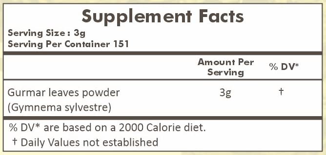 Herbal Hills Gudmar sugar destroyer powder back panel instructions