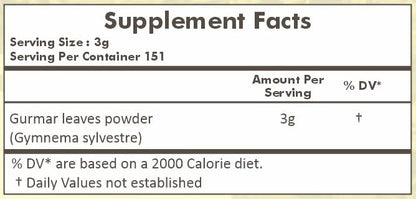 Herbal Hills Gudmar sugar destroyer powder back panel instructions