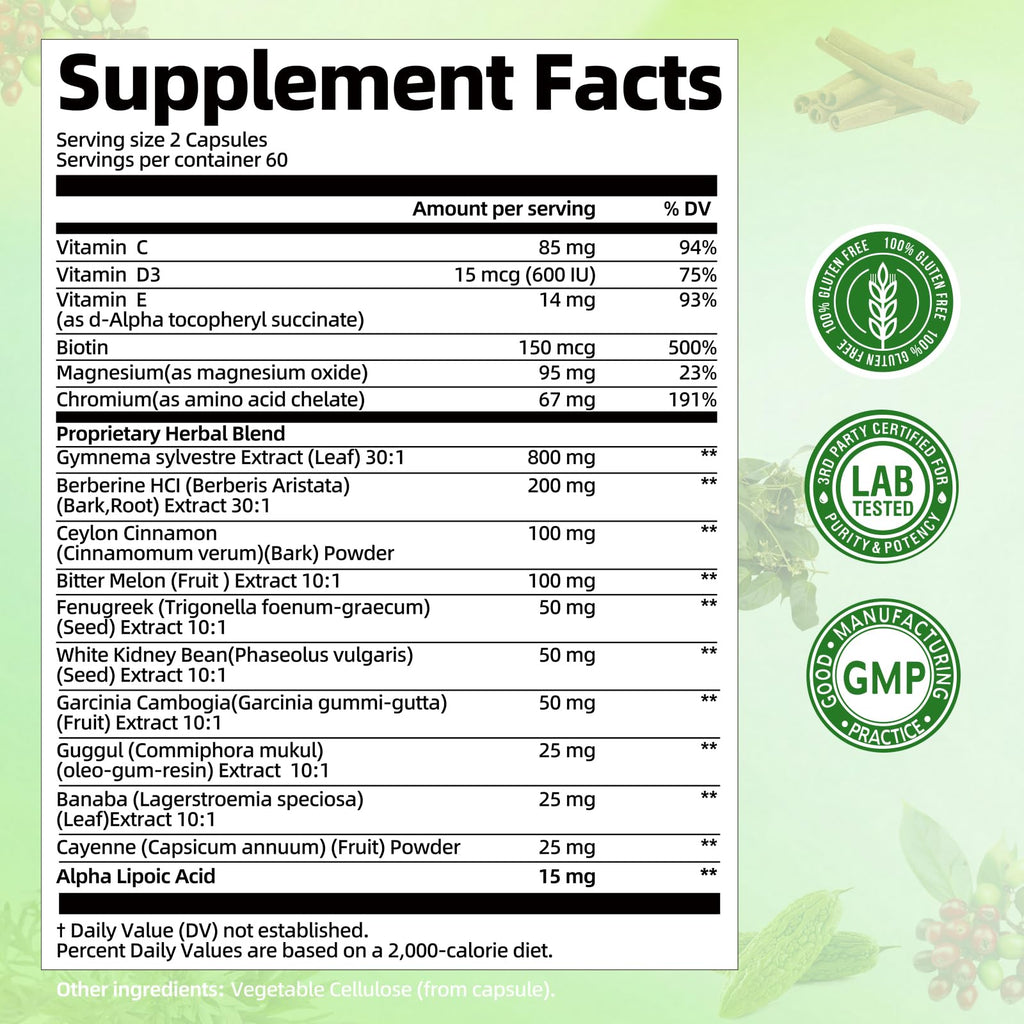 Seventeen in one herbal blend supplement with berberine and cinnamon product bottle side angle