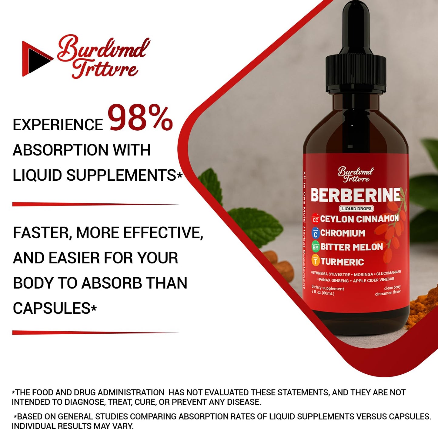Clean berry cinnamon flavored Burdvmd Trttvre Berberine liquid drops for immune wellness.