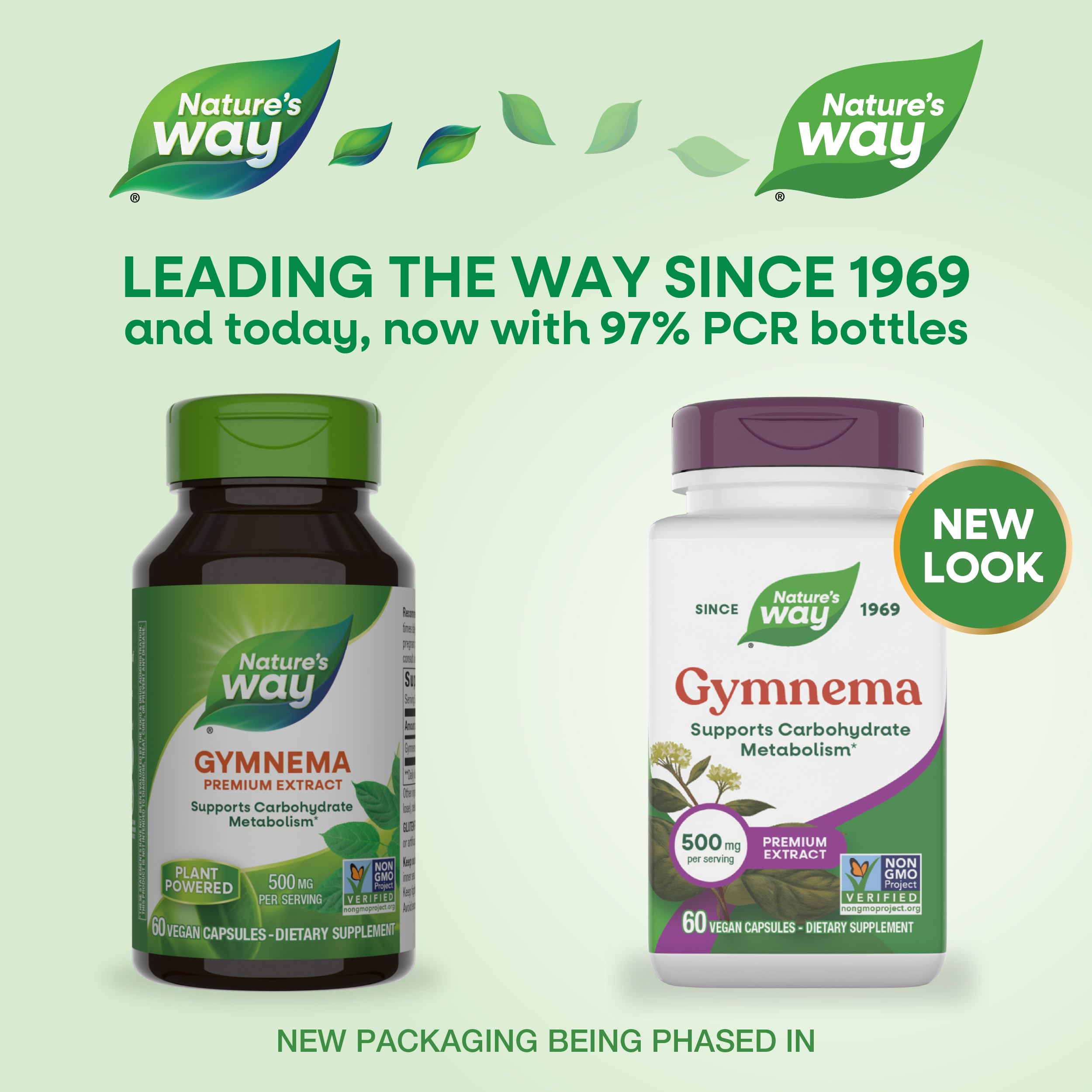 Nature's Way Gymnema 500 milligrams supplement facts and ingredients label display.