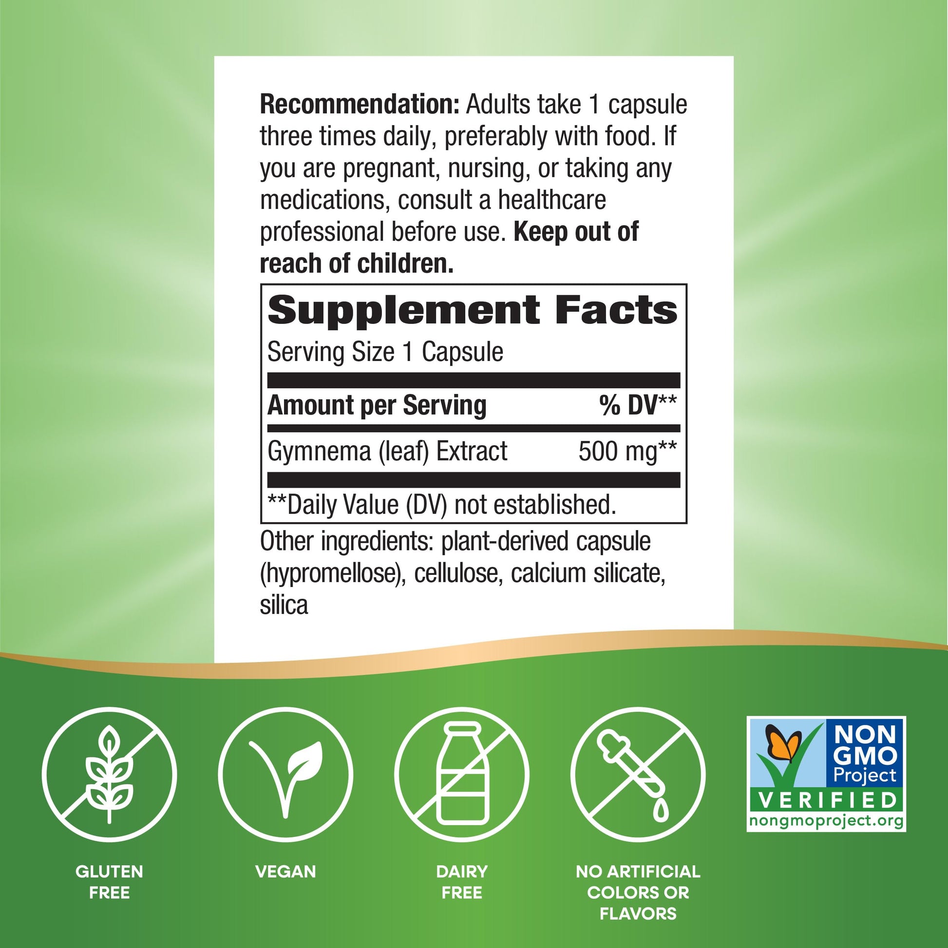 Nature's Way Gymnema capsules bottle showcasing the verified TRU-ID seal.