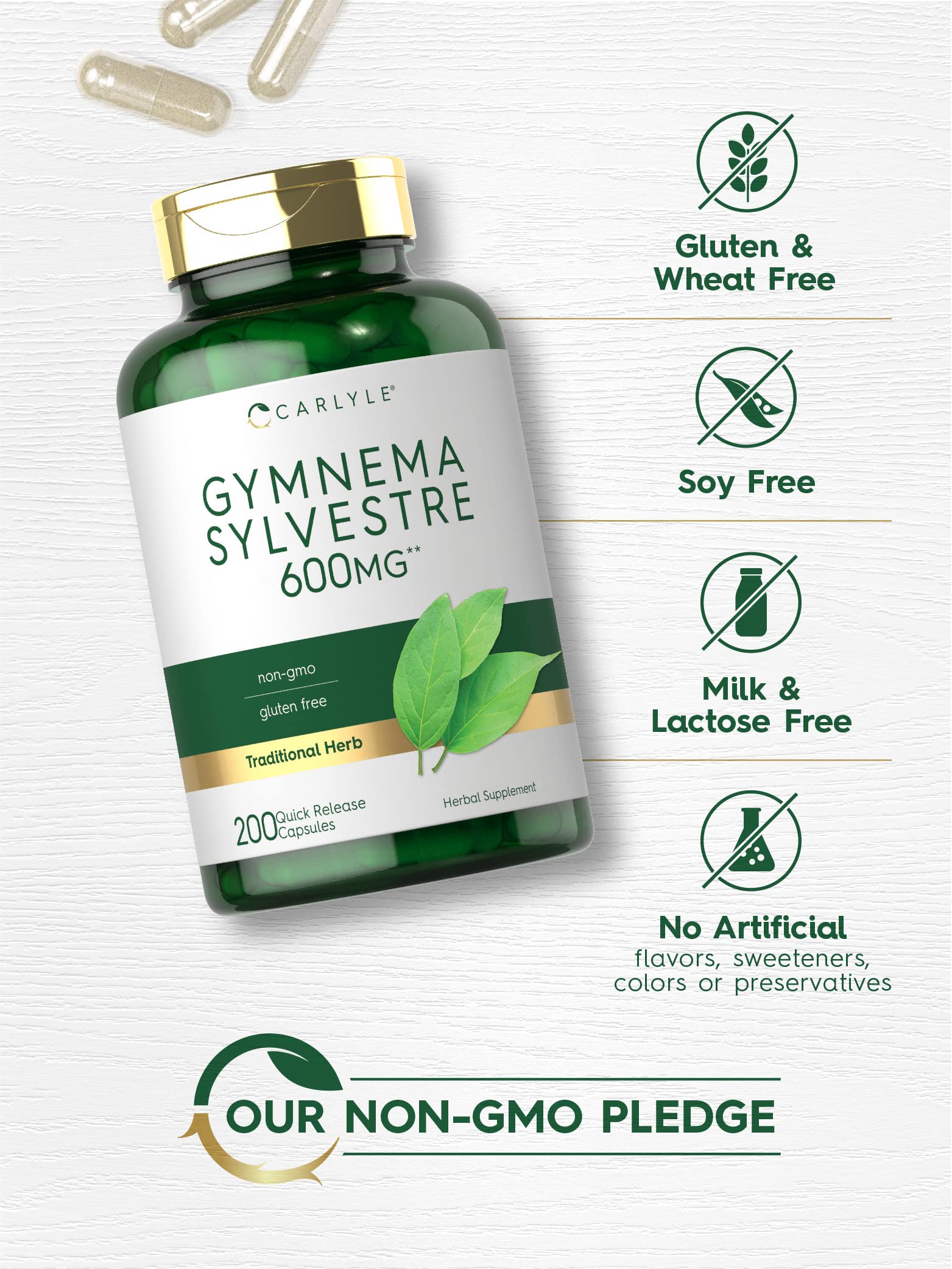 Carlyle non-GMO and gluten free Ayurvedic supplement nutritional facts back panel