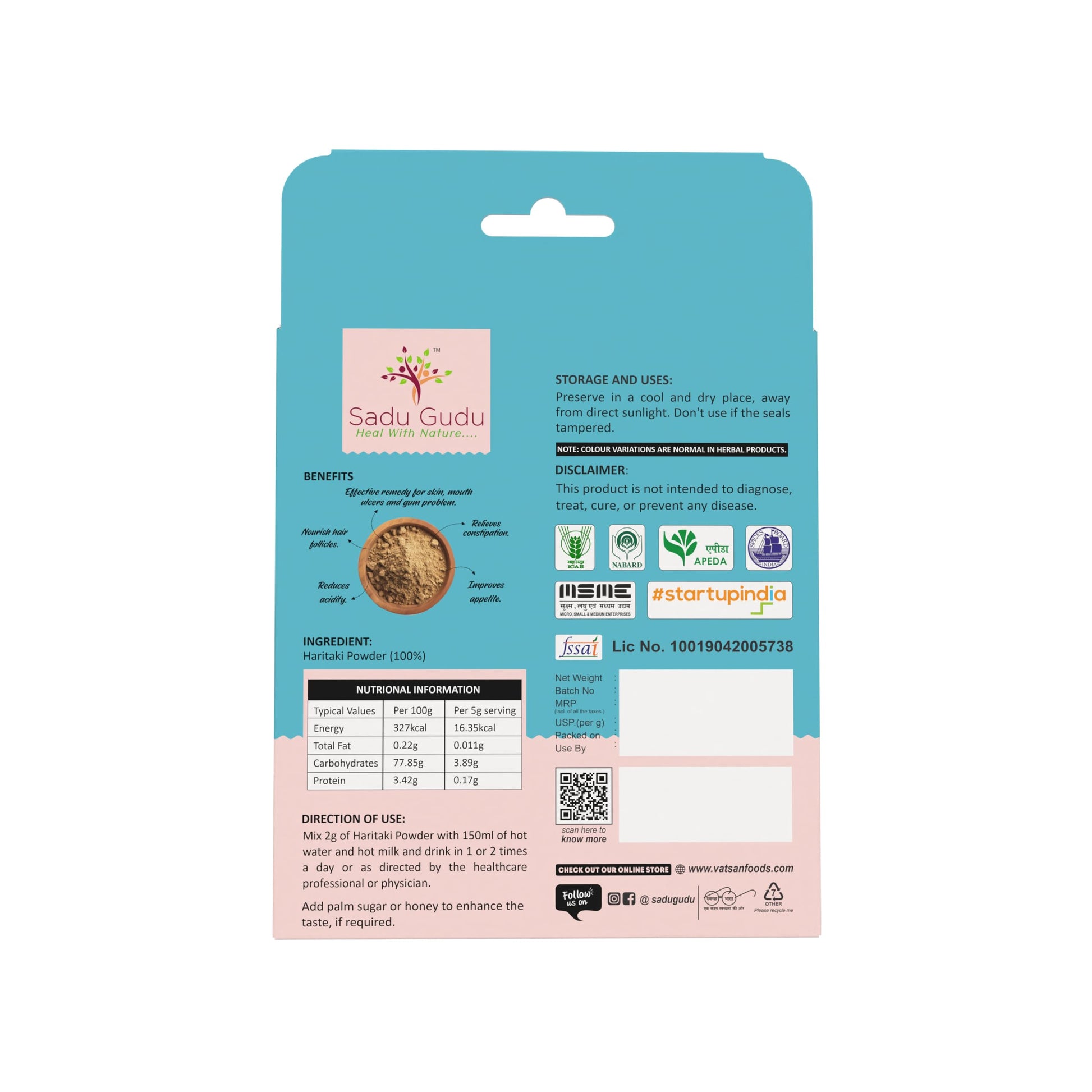Sadu Gudu Haritaki powder product label and brand logo
