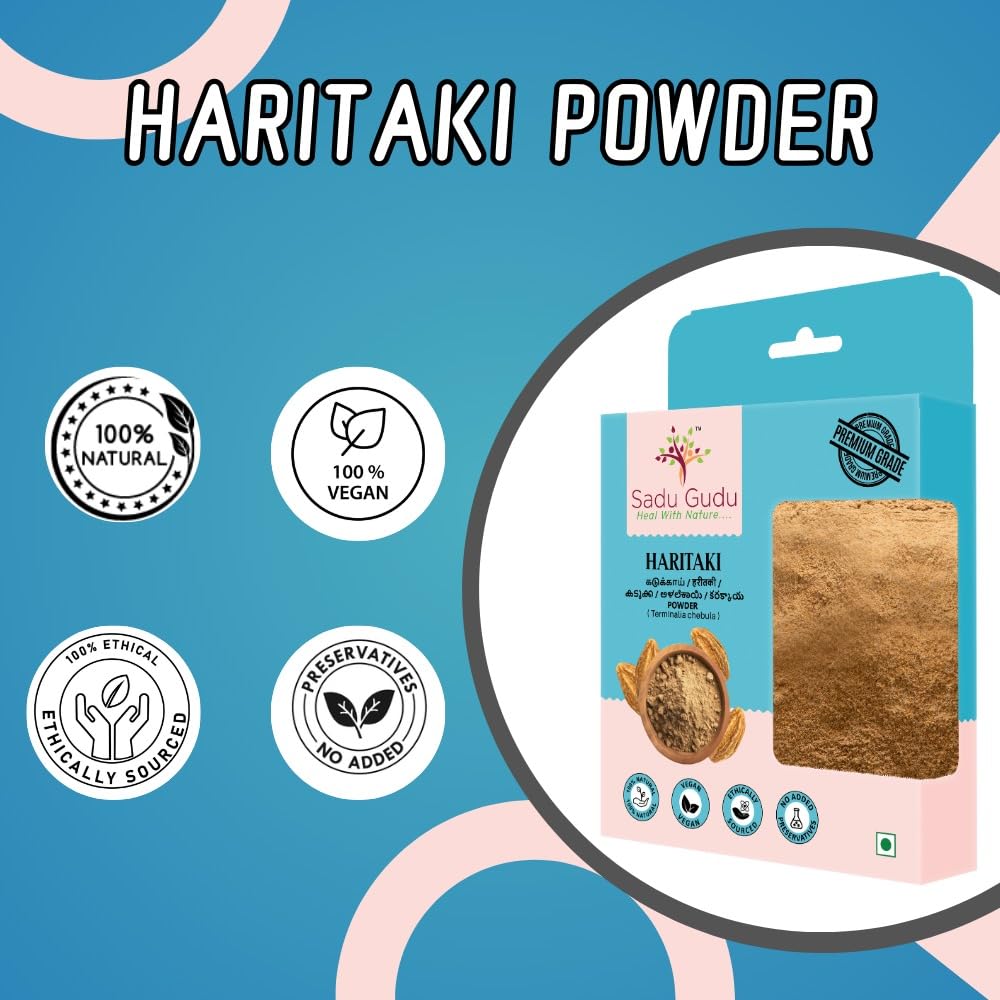 Sadu Gudu Haritaki powder packaging clear window view