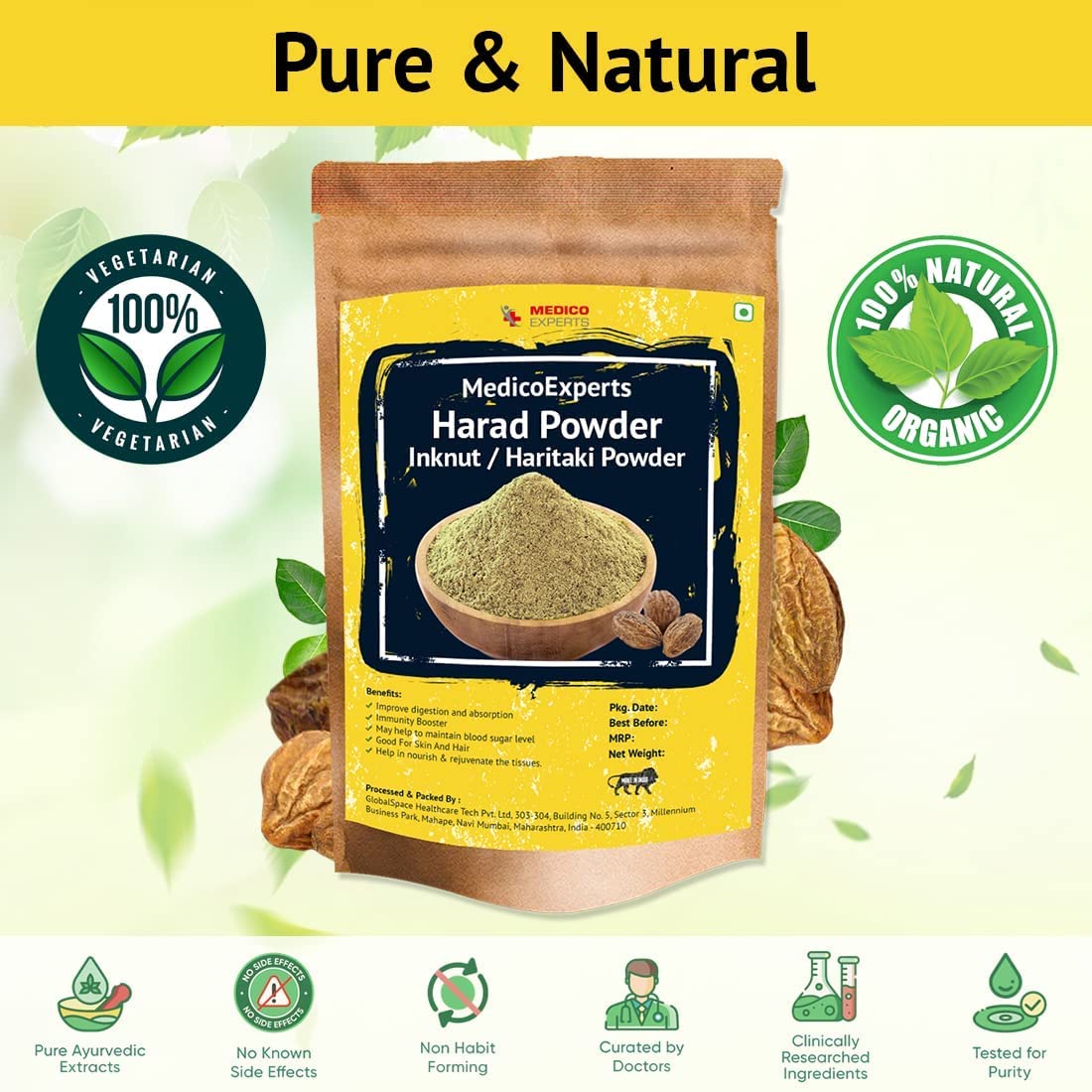 Senta 100g Haritaki powder pouch back label