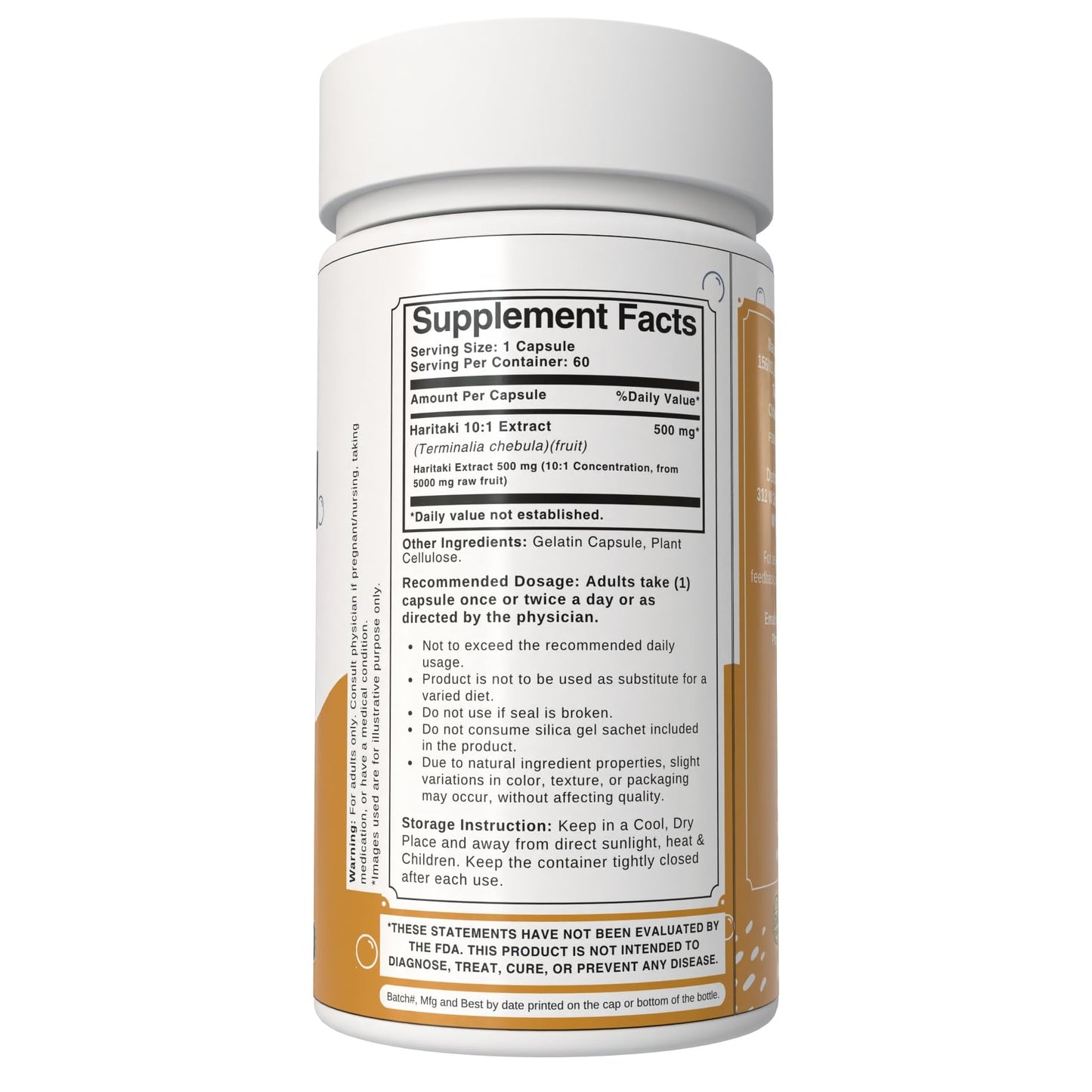 Bloofah Haritaki supplement bottle label details