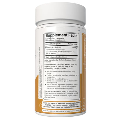 Bloofah Haritaki supplement bottle label details