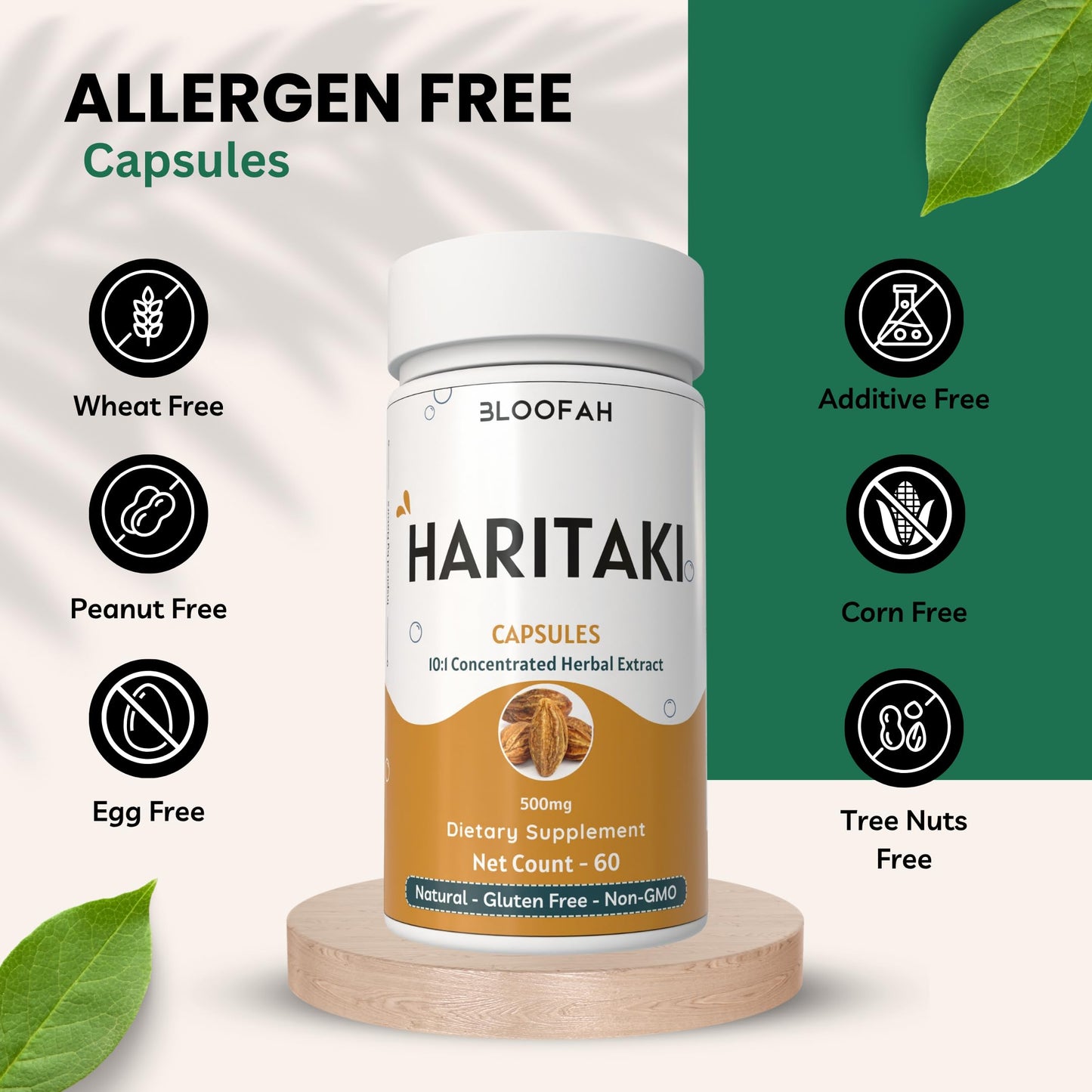Top view of Bloofah Haritaki herbal supplement cap