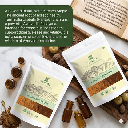 Samyam Haritaki Ayurvedic powder texture and scoop