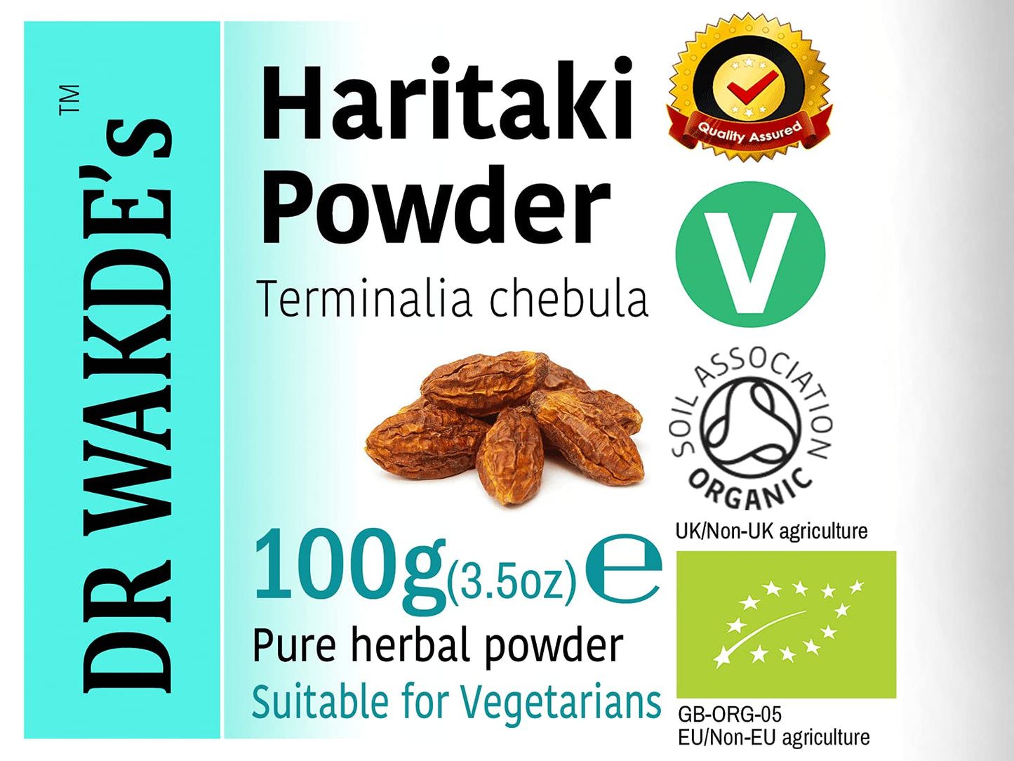 Close up of the organic certification symbol and vegan friendly logo on the DR WAKDE'S packaging