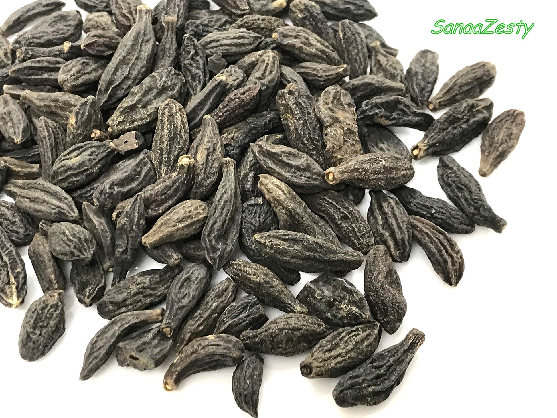 Close up of Black Himej Choti Harad dried herb by Sanaa Zesty.