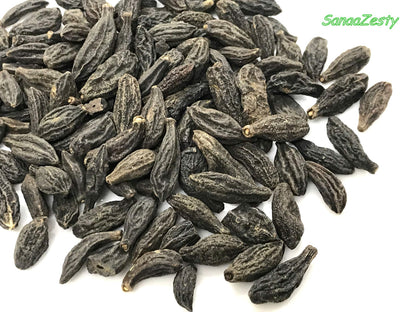 Close up of Black Himej Choti Harad dried herb by Sanaa Zesty.