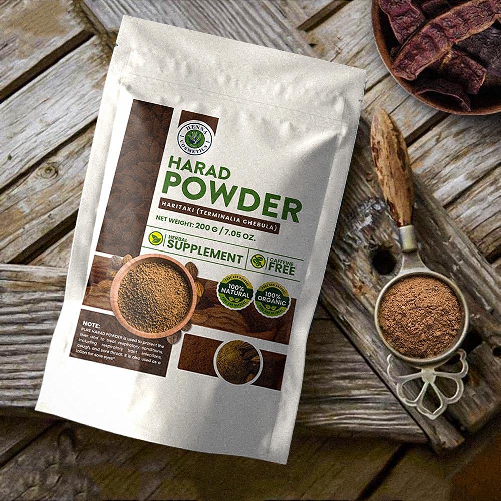 Natural Harad powder applied as a herbal hair and scalp mask treatment.