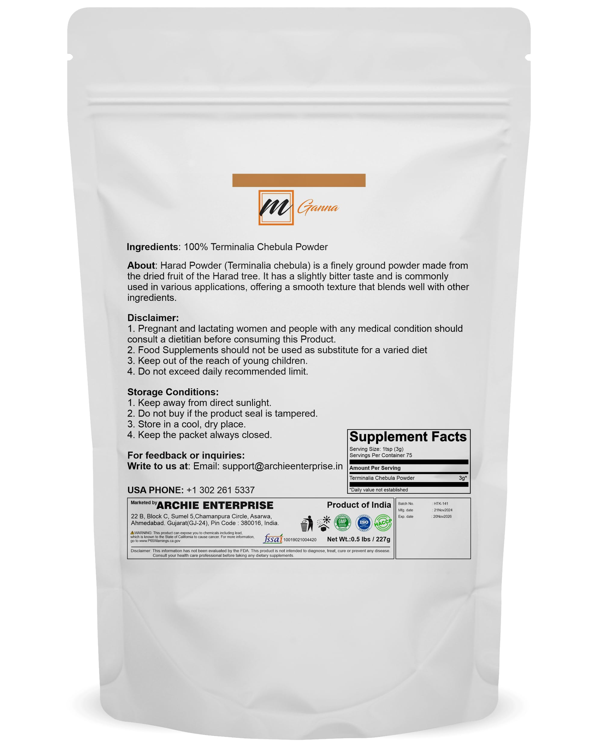 Natural Terminalia Chebula powder texture close up