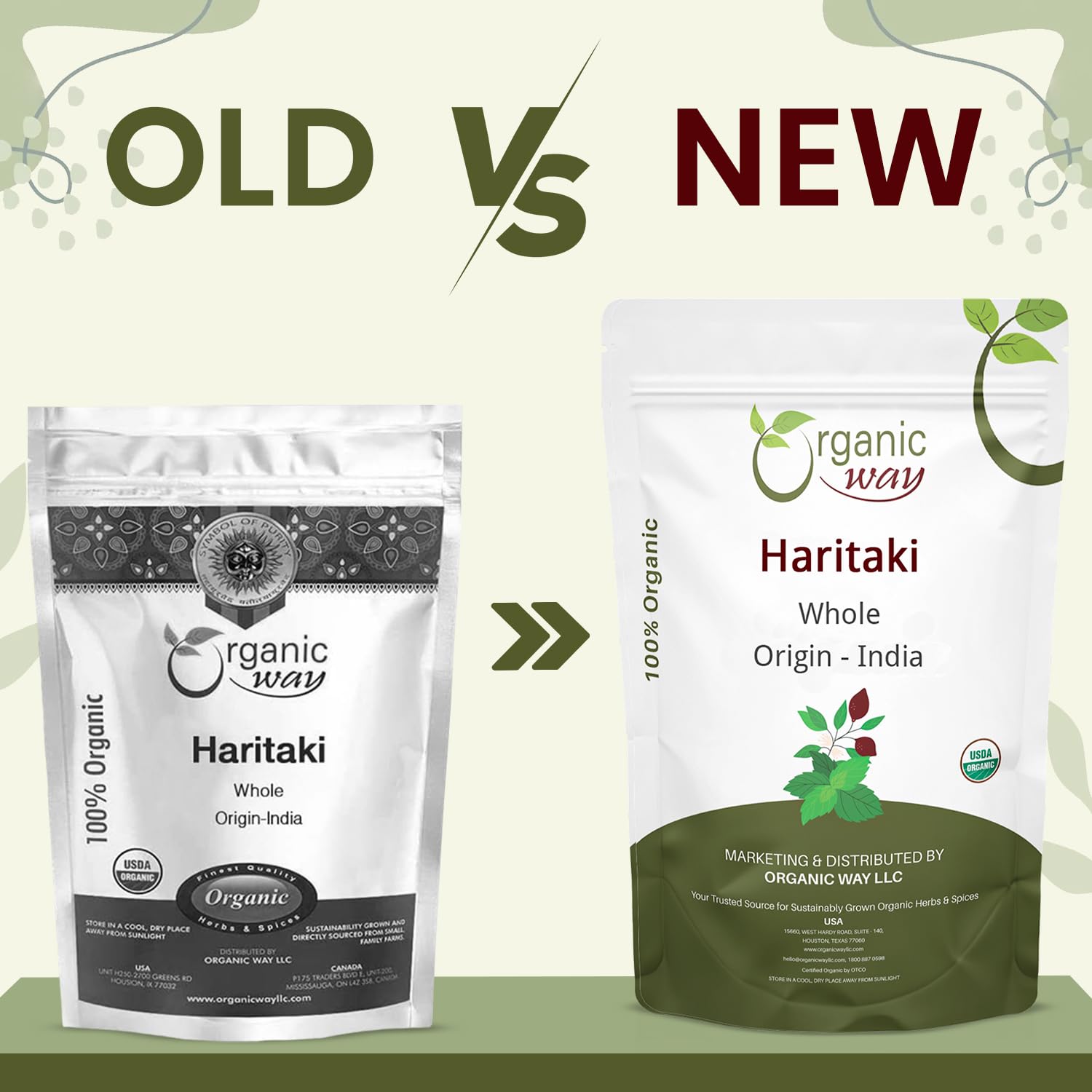Organic Way Haritaki Whole USDA organic certification label