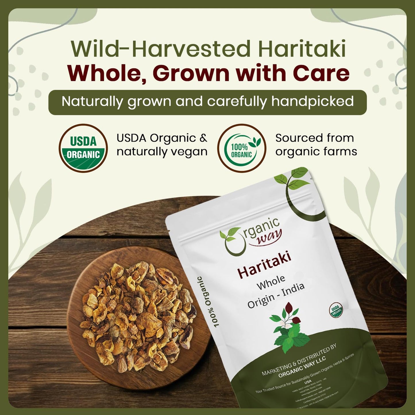 Organic Way Haritaki Whole dried fruit texture close up