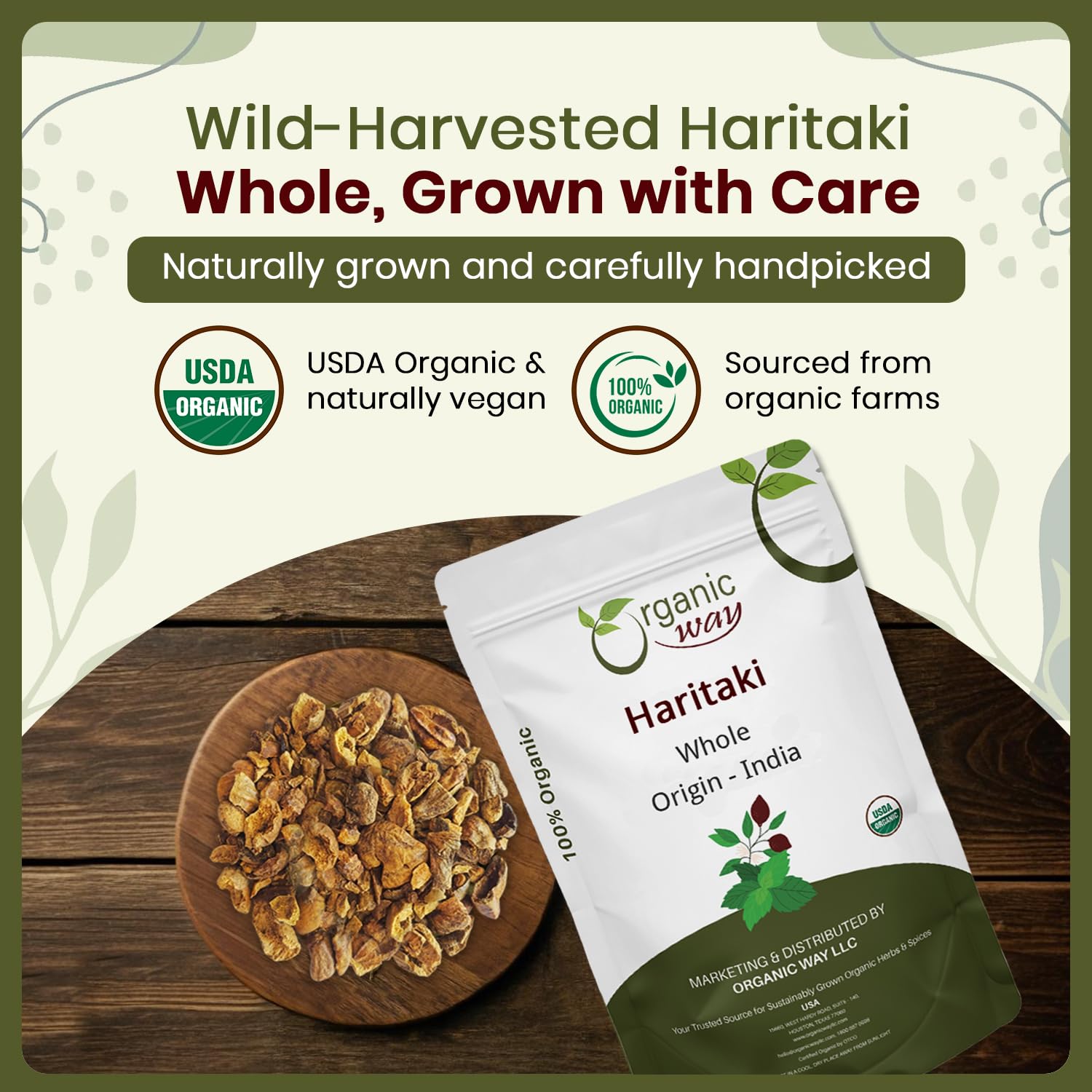 Organic Way Haritaki Whole dried fruit texture close up