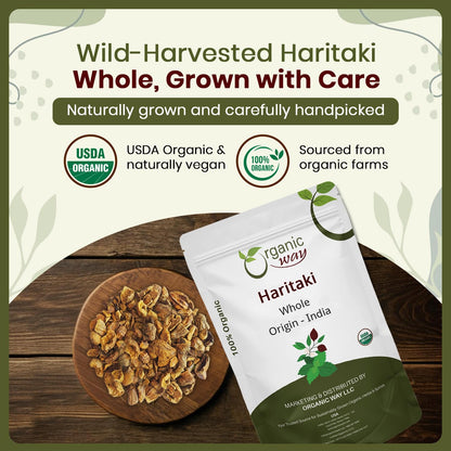 Organic Way Haritaki Whole dried fruit texture close up