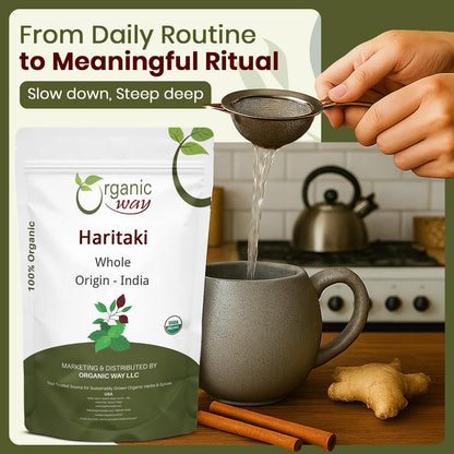 Organic Way Haritaki Whole side profile with product details