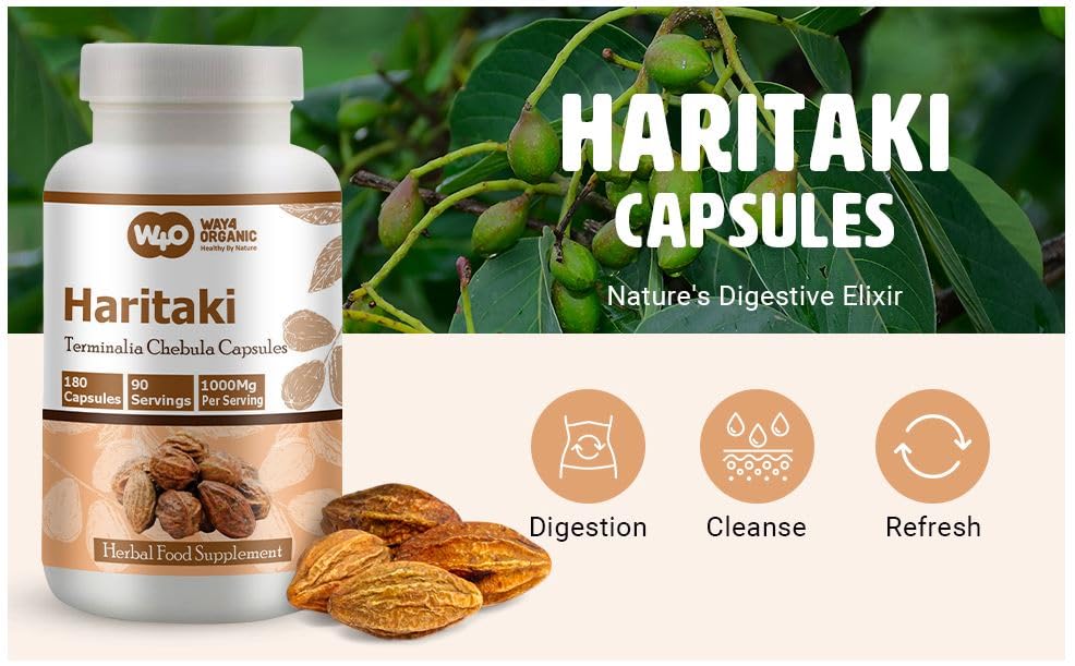 Way 4 Organic Haritaki 1000mg capsules for digestive health