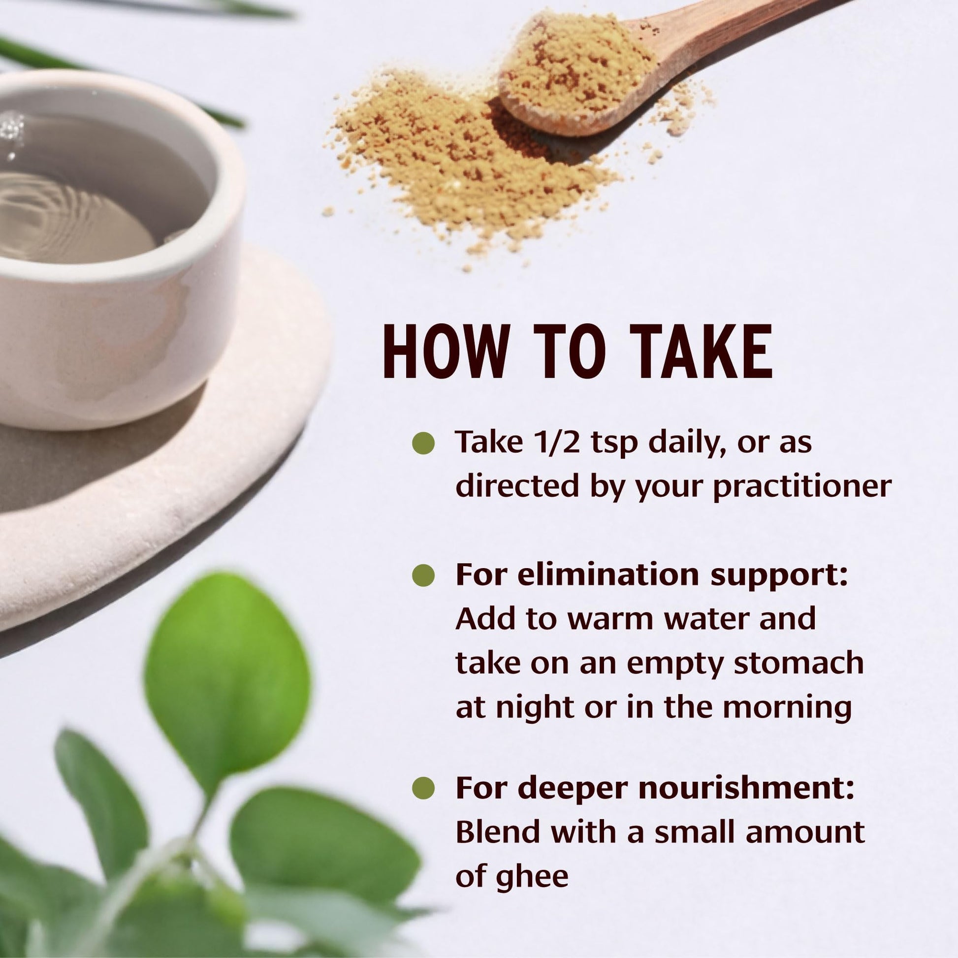 Fine texture of Banyan Botanicals Haritaki dietary supplement powder for internal detoxification and regularity.