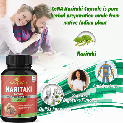 Supplement facts panel of organic Haritaki capsules showing 2250 milligrams per serving