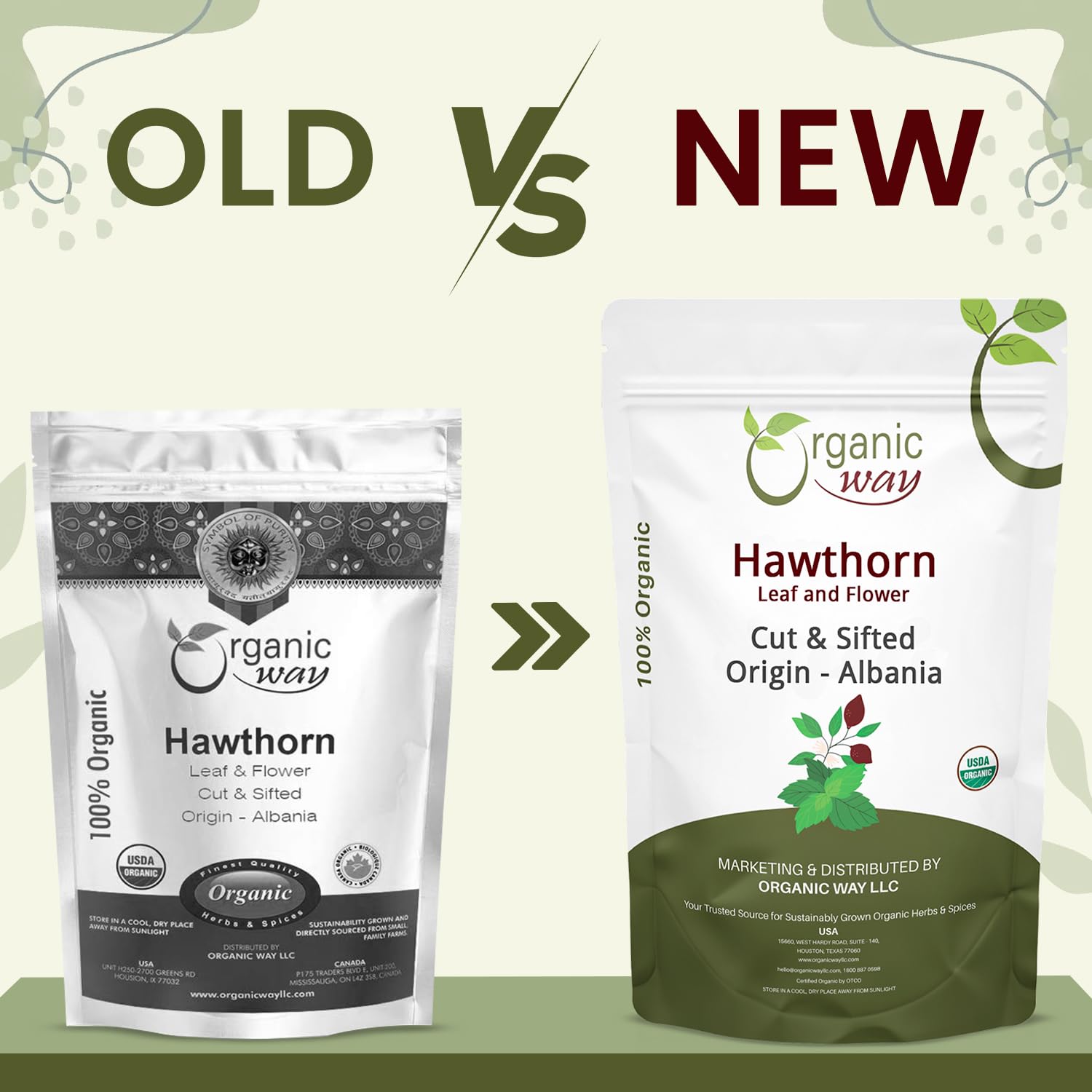 Resealable four ounce bag of Organic Way Hawthorn heart health herbal tea
