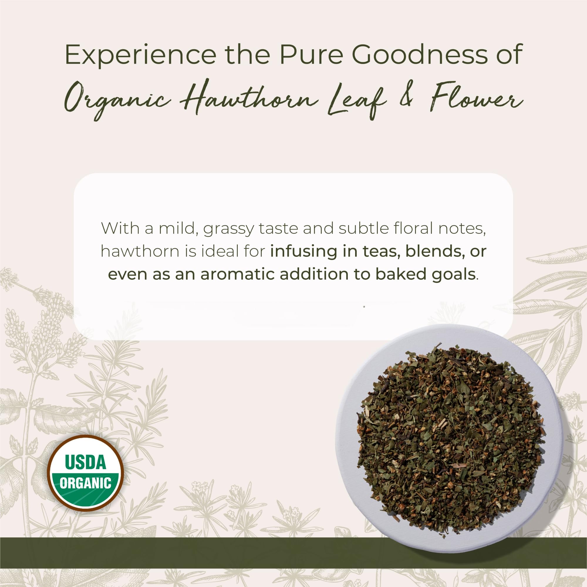 Starwest Botanicals loose herb dried cut and sifted organic hawthorn leaf and flower blend