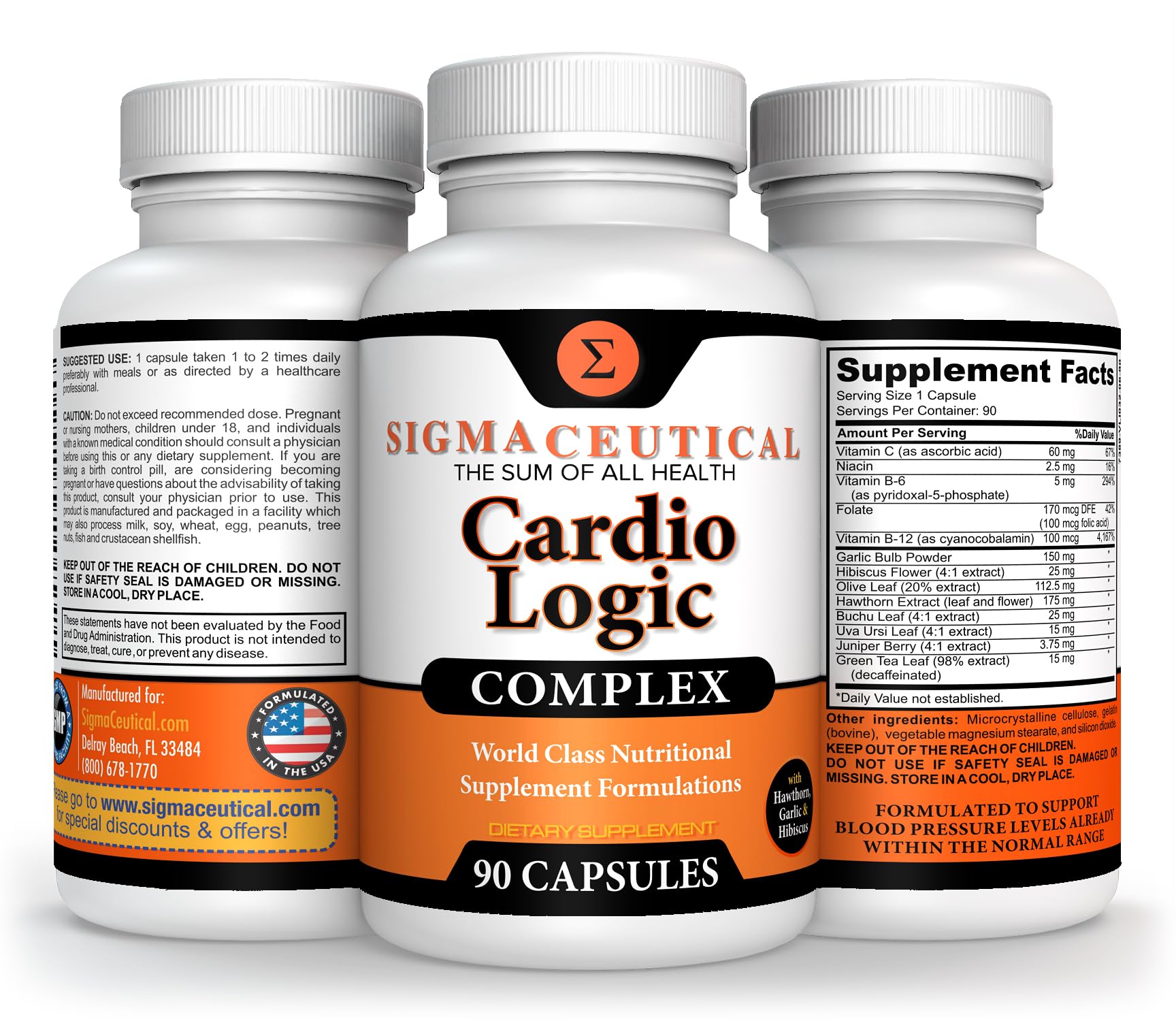 Premium USA imported cardio logic complex supplement capsules side panel warning and usage directions