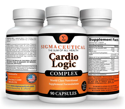 Premium USA imported cardio logic complex supplement capsules side panel warning and usage directions