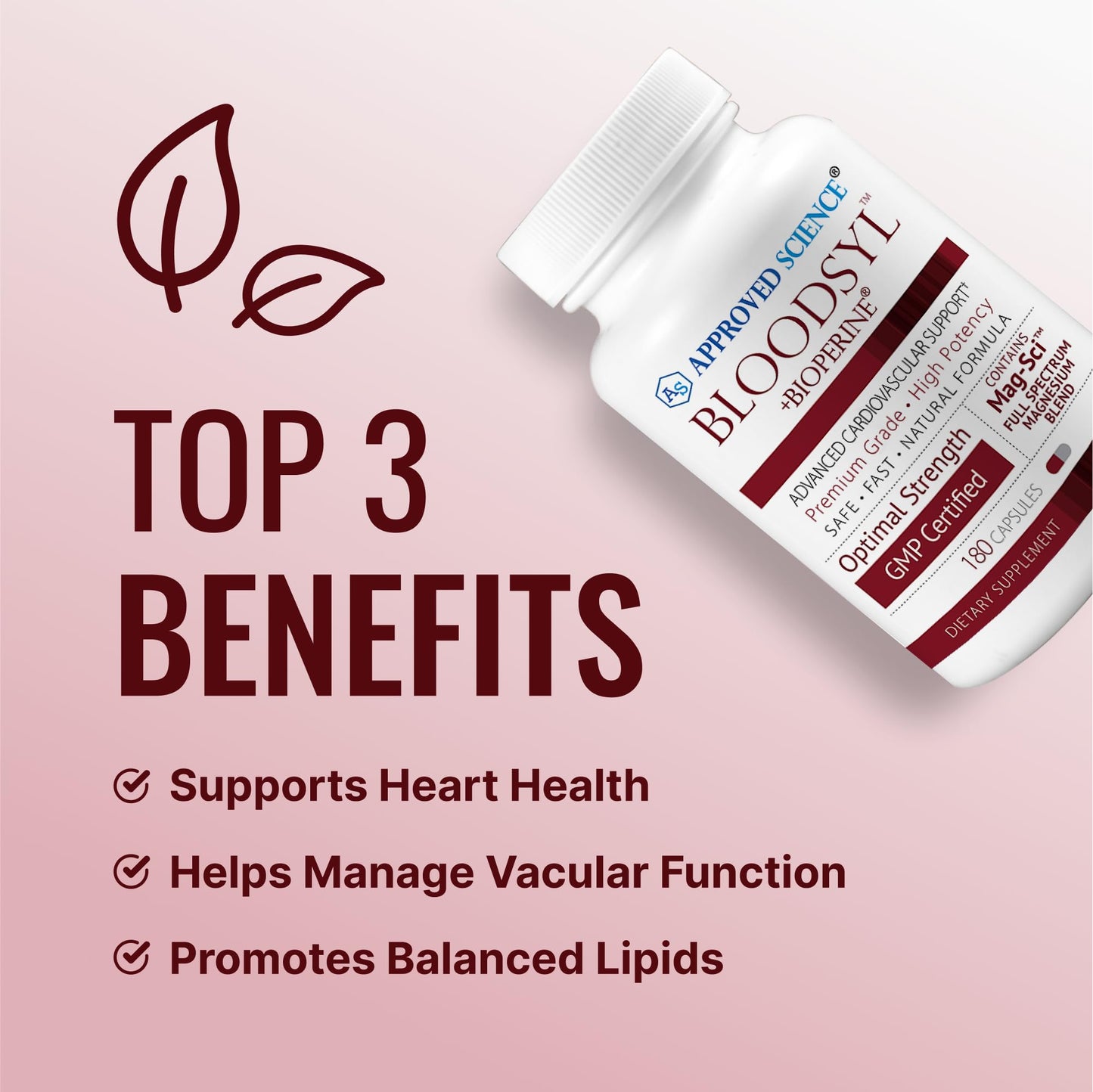 Approved Science Bloodsyl vegan capsules label details highlighting advanced cardiovascular support formula.