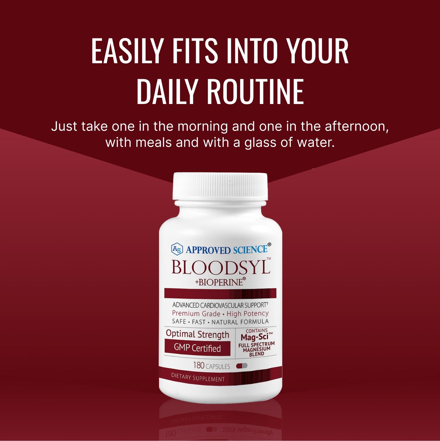 Approved Science Bloodsyl premium blood flow supplement container on clean background.
