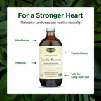 Flora Cardio Essence liquid tonic showing non-GMO and vegan certifications