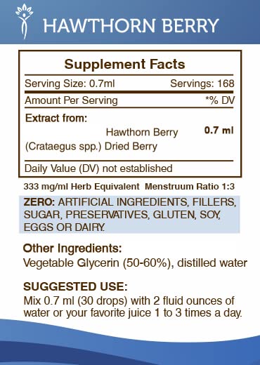 Secrets of the Tribe unflavored non-GMO hawthorn berry liquid formula facts panel