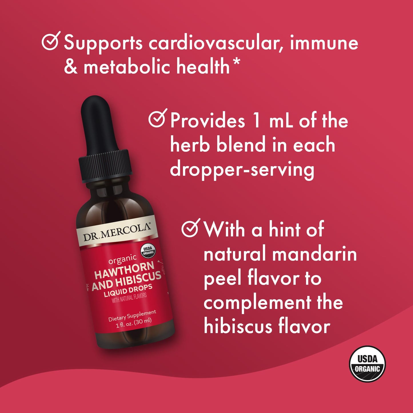 Dr. Mercola Hawthorn and Hibiscus alcohol free drops supplement facts label details