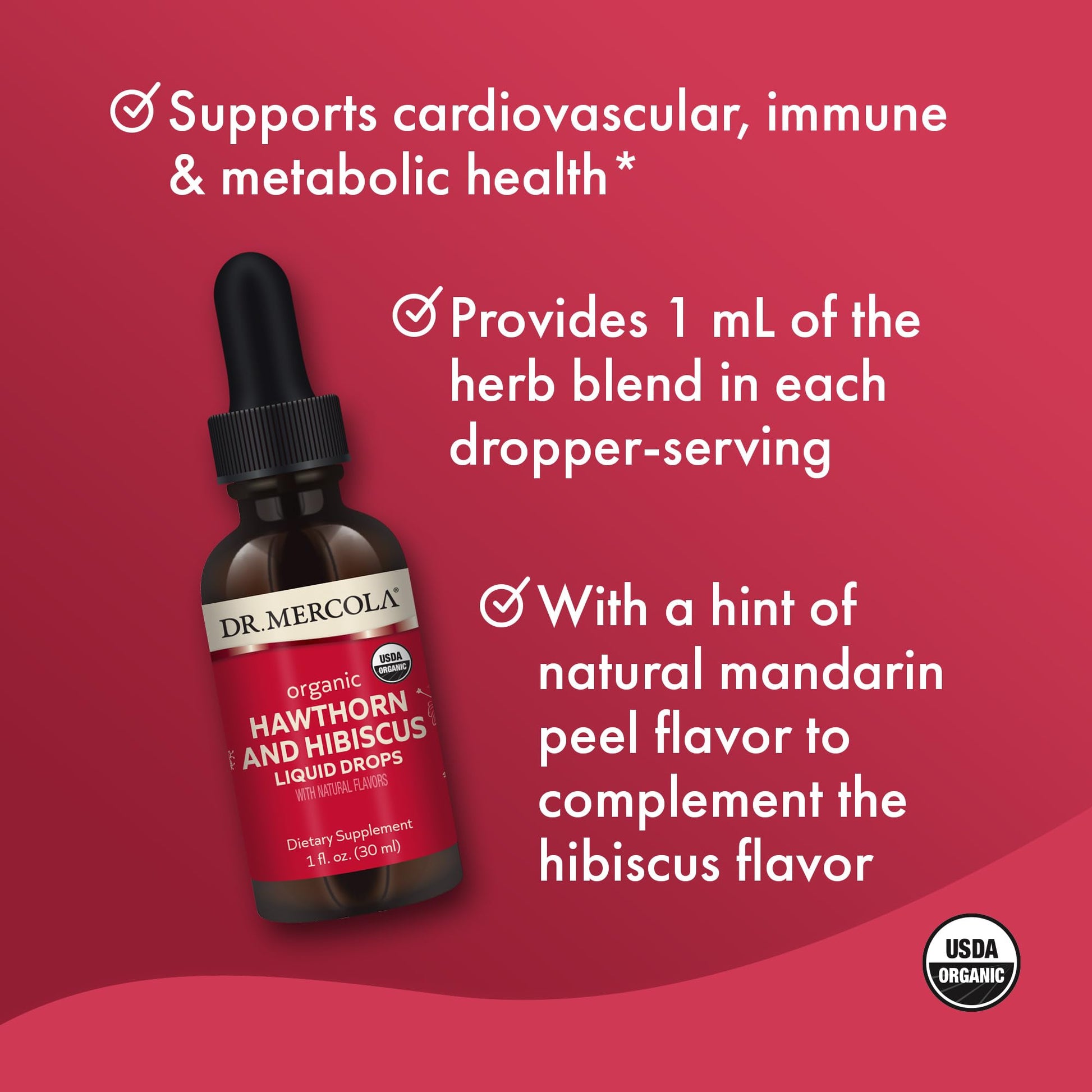 Dr. Mercola Hawthorn and Hibiscus alcohol free drops supplement facts label details