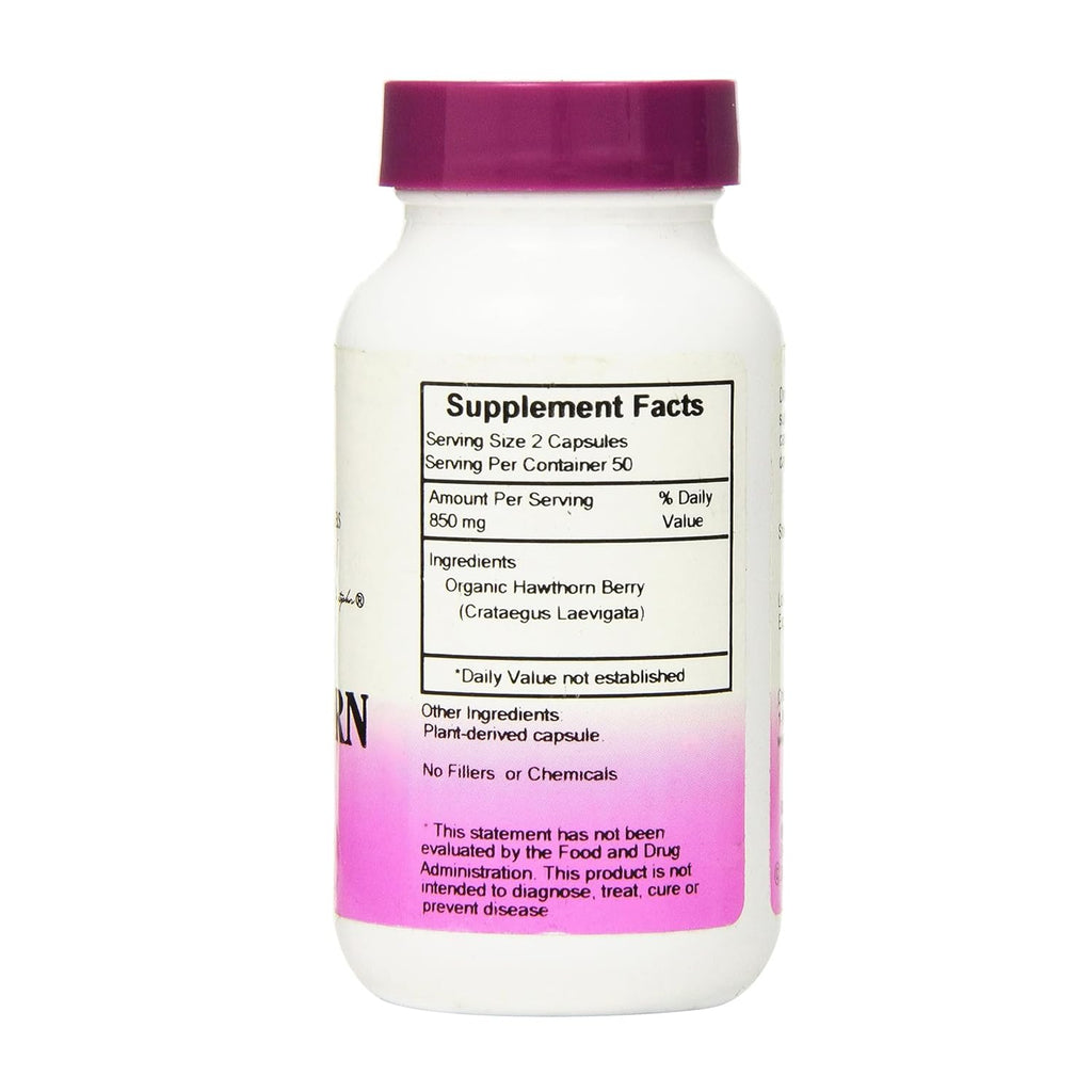 Supplement facts label on Christopher's Original Formulas Hawthorn Berry vegetarian capsules showing 425 milligrams dosage.