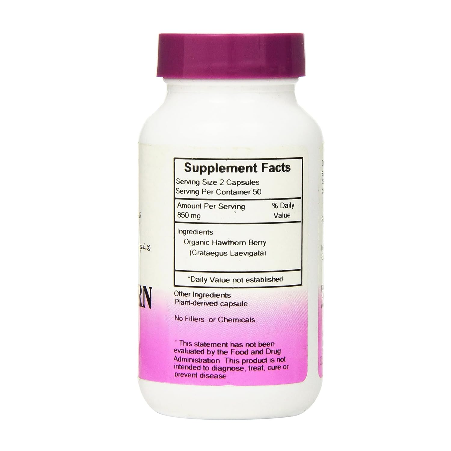 Supplement facts label on Christopher's Original Formulas Hawthorn Berry vegetarian capsules showing 425 milligrams dosage.