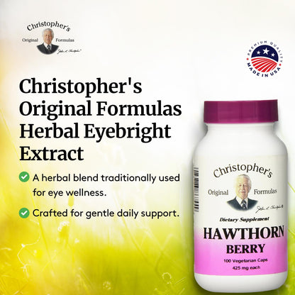 Christopher's Original Formulas Hawthorn Berry 100 plant-derived capsules bottle for heart health wellness.