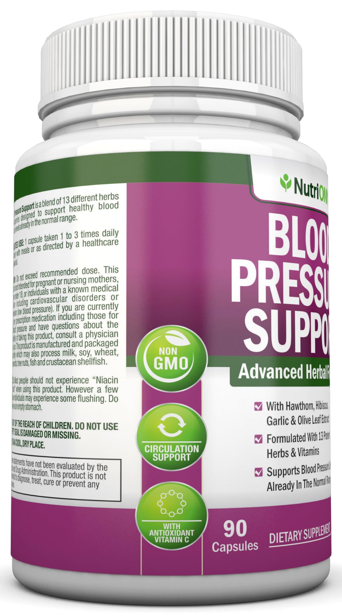 NutriONN daily natural herbal blend blood pressure support dietary supplement packaging.