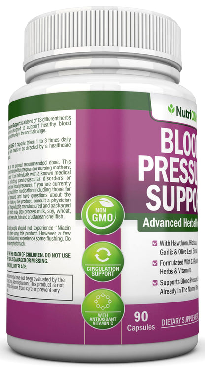 NutriONN daily natural herbal blend blood pressure support dietary supplement packaging.