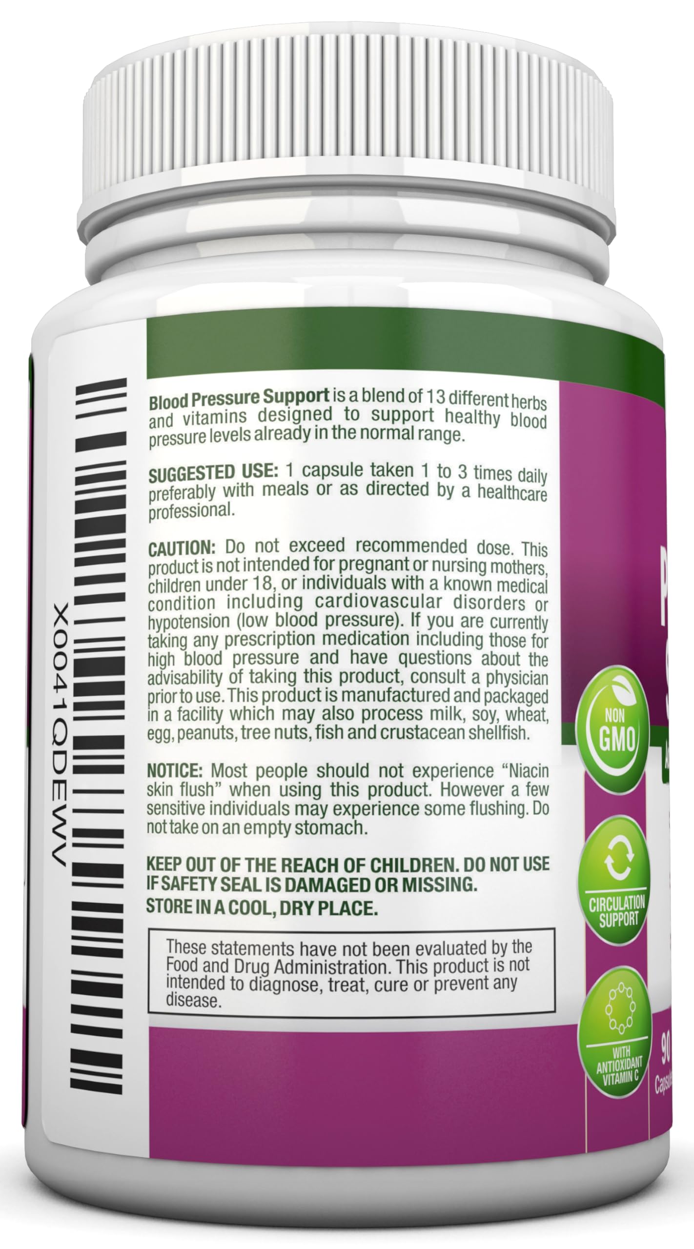 NutriONN blood pressure support dietary supplement ninety capsules clear product display.