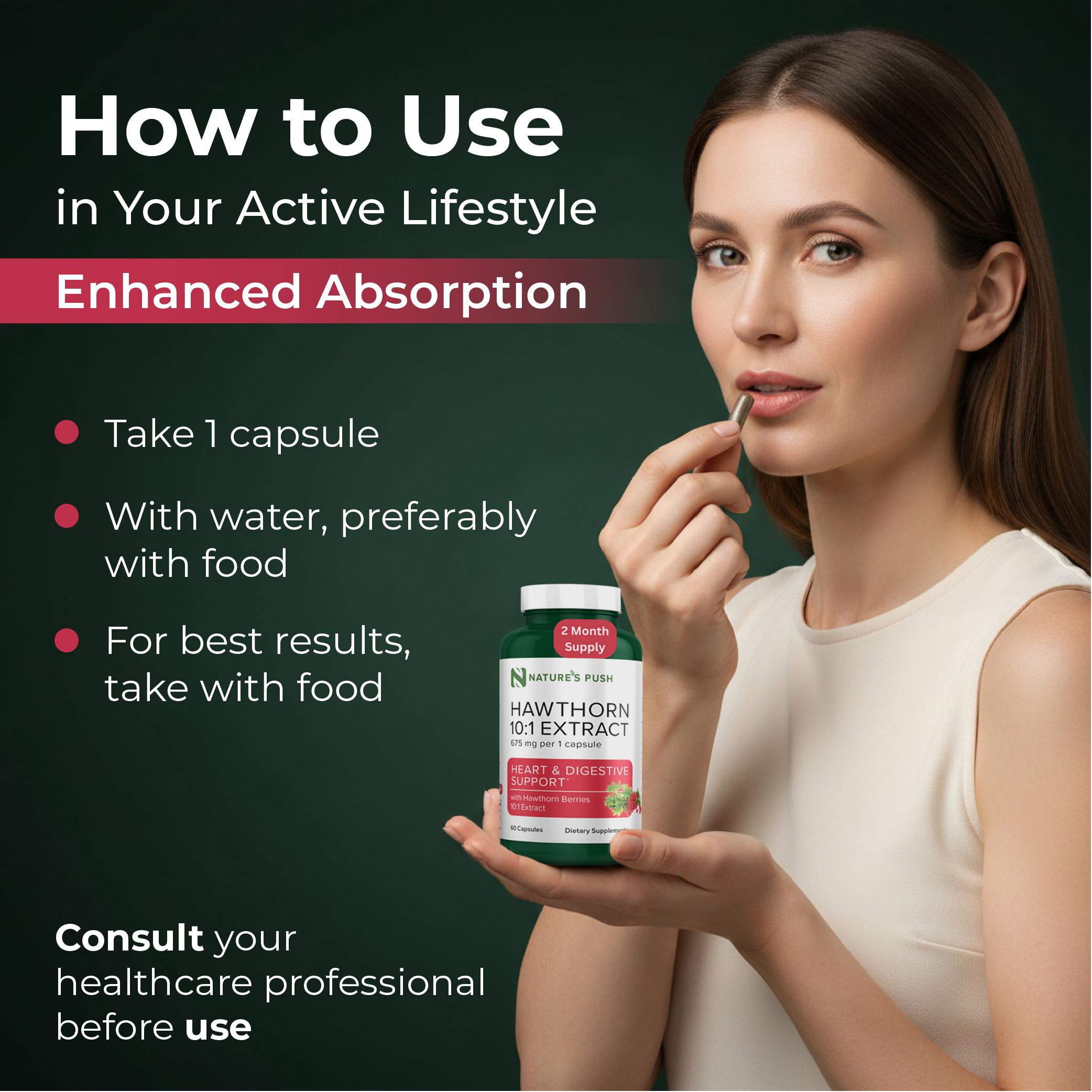 Nature's Push Super Potent Hawthorn Berry 10:1 extract supplement facts and ingredient label