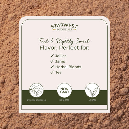 Back label of Starwest Botanicals bulk hawthorn berry powder showing serving size