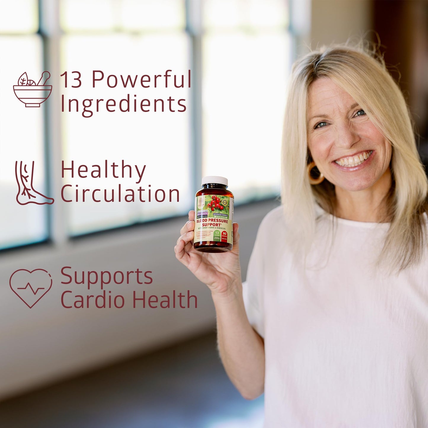 Premium blood pressure support with hawthorn and hibiscus capsules dietary supplement