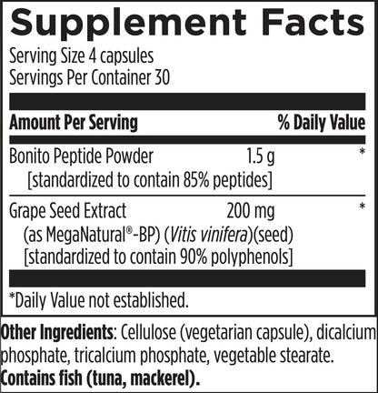 Designs for Health cardiovascular support supplement bottle with bonito peptides