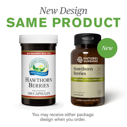 Nature's Sunshine Hawthorn Berries 100 count bottle for premium circulatory system care
